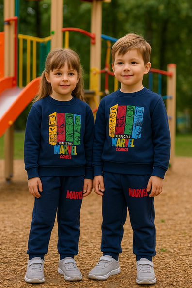 JF 2 PC Navy Blue MARVAL Autumn & Winter Terry Fabric Track Suit, Sweatshirt and Trouser Set TS6418J